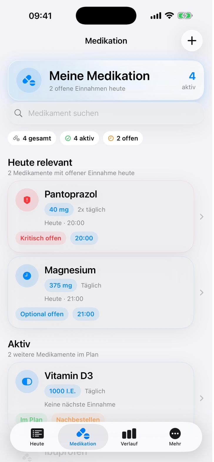 Erfolge-Ansicht mit Streak und Erfolgs-Karten